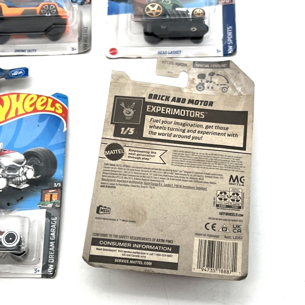 Hot Wheels Lot of 4 New Cars Bone Shaker Brick and Motor Drone Duty Head Gasket - Picture 6 of 6